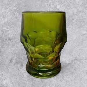 Vintage 1970s Anchor Hocking Avocado Green Juice Glass | Textured Mid-Century